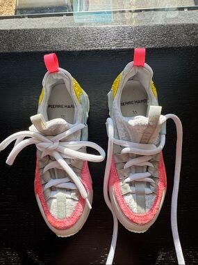 Pierre Hardy Trek Comet Pink, Yellow & Gray & White Leather & Suede Sneakers